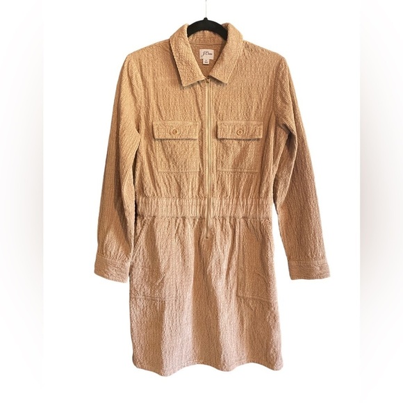 J CREW Woman’s Zip Front Cinched Long Sleeve Dress In Corduroy, Size 6 - Picture 3 of 12